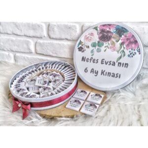 100 Adet Bordo Çiçekli İsme Özel Nişan-Nikah-Düğün-Söz Hatırası- Kına Hediyelik Çikolata