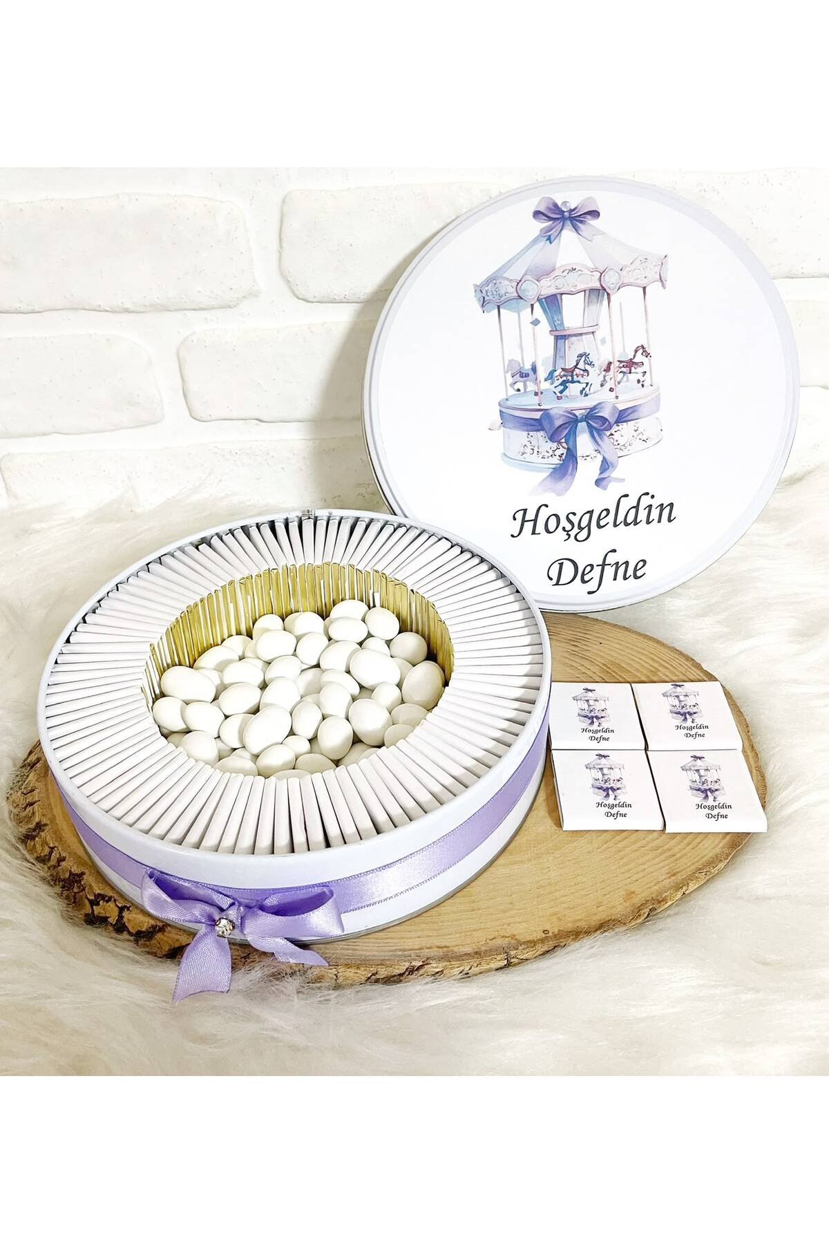 50 Adet+200 Gr Drajeli Lila Atlı Karınca Temalı İsme Özel Hoşgeldin Kız Bebek Hediyelik Çikolata - Görsel 2