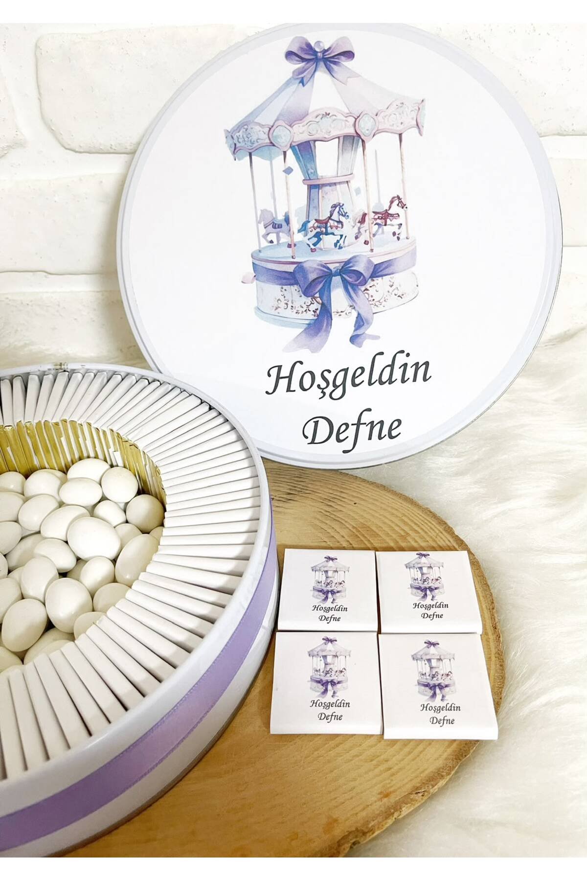 50 Adet+200 Gr Drajeli Lila Atlı Karınca Temalı İsme Özel Hoşgeldin Kız Bebek Hediyelik Çikolata - Görsel 3
