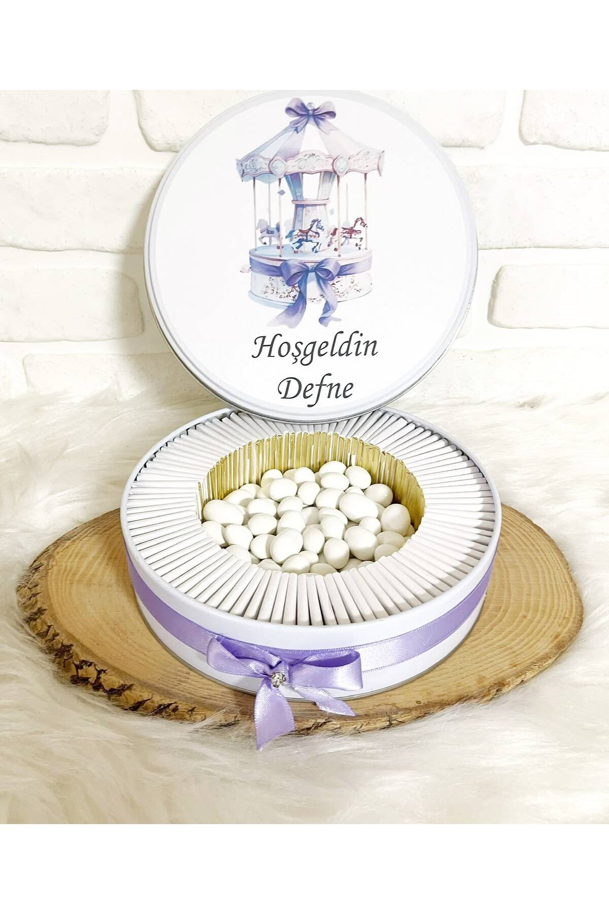 50 Adet+200 Gr Drajeli Lila Atlı Karınca Temalı İsme Özel Hoşgeldin Kız Bebek Hediyelik Çikolata - Görsel 4