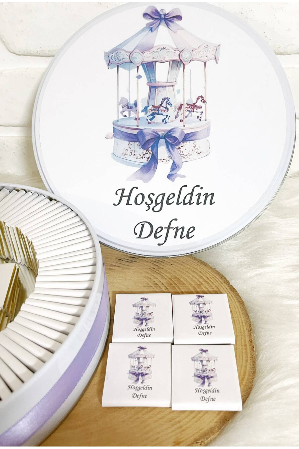 100 Adet Lila Atlı Karınca Temalı İsme Özel Hoşgeldin Kız Bebek Hediyelik Çikolata - Görsel 3