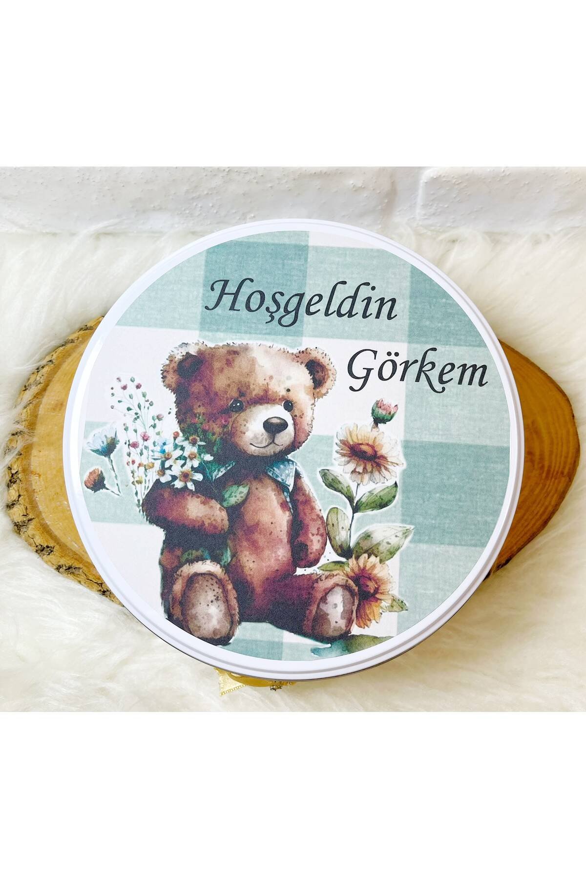 80 Adet+200 Gr Drajeli Yeşil Çizgili Ayıcık Temalı İsme Özel Hoşgeldin Erkek Bebek Hediyelik Çikolata - Görsel 5