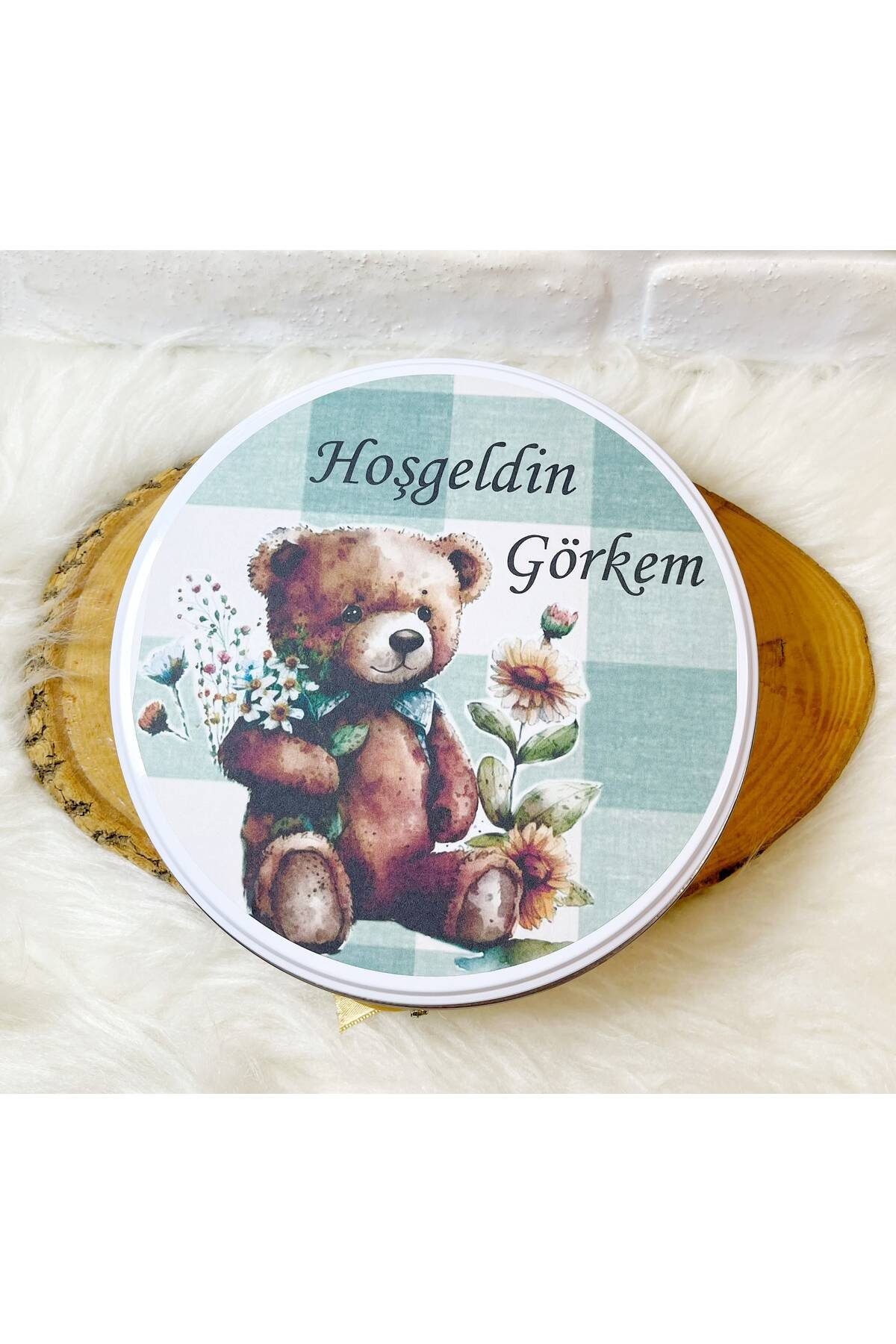 80 Adet Yeşil Çizgili Ayıcık Temalı İsme Özel Hoşgeldin Erkek Bebek Hediyelik Çikolata - Görsel 5