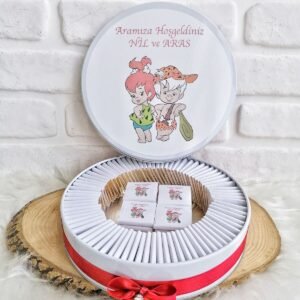100 Adet Çakıltaş Ve Bambam Kardeş Temalı İsme Özel Hoşgeldin Kız-Erkek Bebek Hediyelik Çikolata