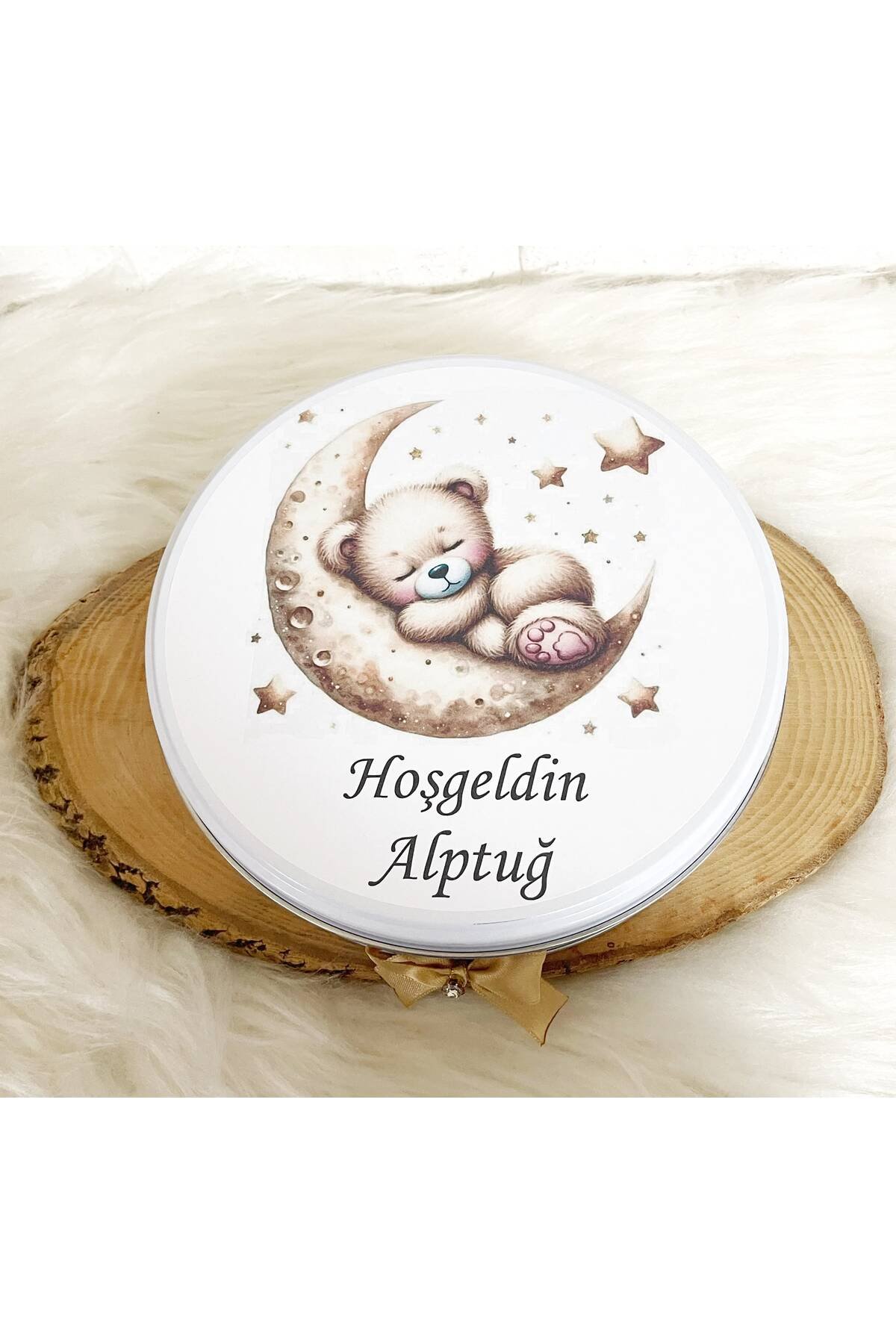 100 Adet+200 Gr Drajeli Gold Ayda Uyuyan Ayıcık Temalı İsme Özel Hoşgeldin Erkek Bebek Hediyelik Çikolata - Görsel 5
