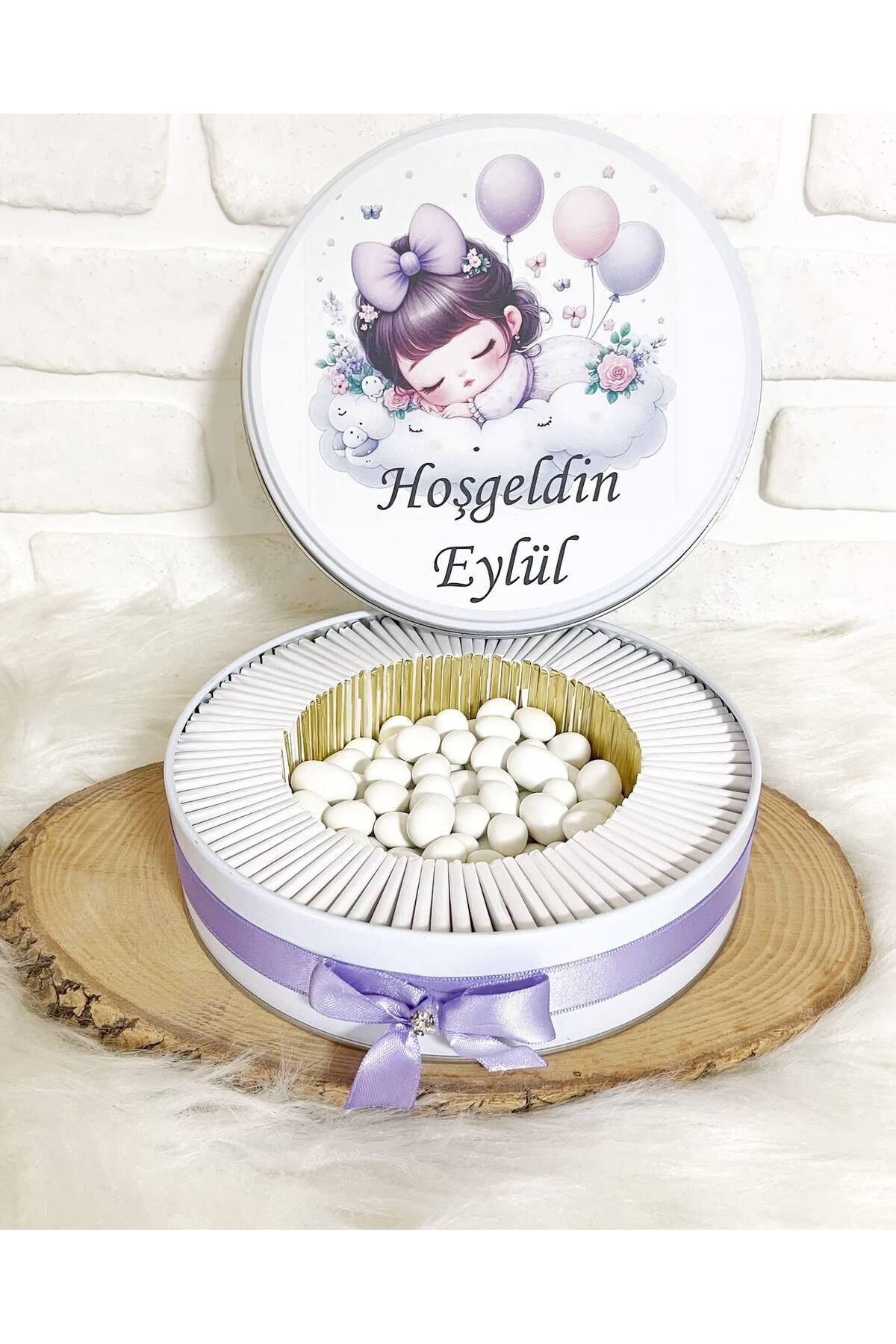 50 Adet+200 Gr Drajeli Lila Bulutta Kız Bebek Temalı İsme Özel Hoşgeldin-Mevlüt Kız Bebek Hediyelik Çikolata - Görsel 4