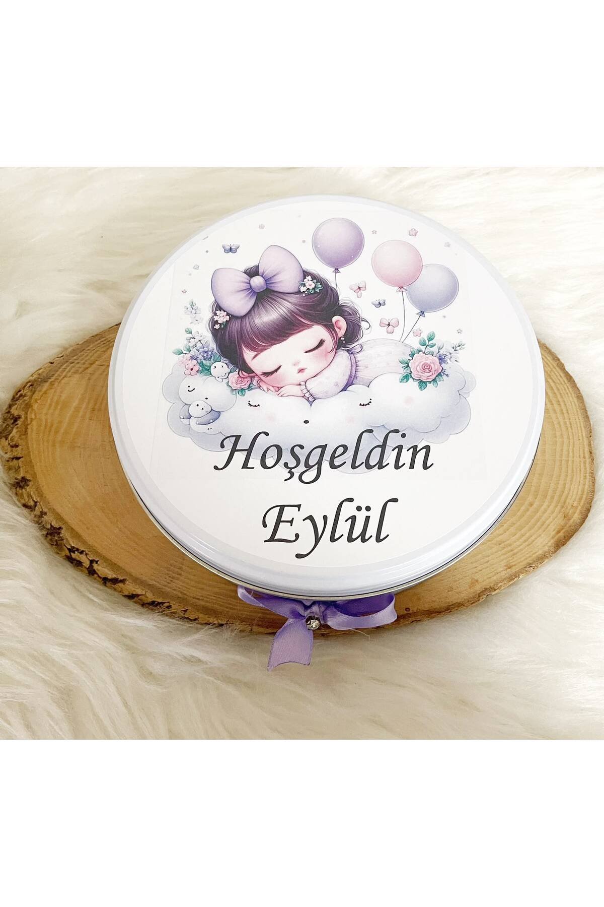 50 Adet+200 Gr Drajeli Lila Bulutta Kız Bebek Temalı İsme Özel Hoşgeldin-Mevlüt Kız Bebek Hediyelik Çikolata - Görsel 5