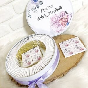 100 Adet Lila Bebek Temalı İsme Özel Hoşgeldin-Mevlüt Kız Bebek Hediyelik Çikolata