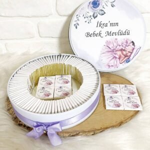 100 Adet Lila Bebek Temalı İsme Özel Hoşgeldin-Mevlüt Kız Bebek Hediyelik Çikolata
