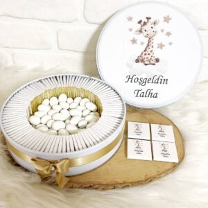 50 Adet+200 Gr Drajeli Gold Yıldızlı Zürafa Temalı İsme Özel Hoşgeldin Erkek Bebek Hediyelik Çikolata