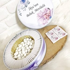 200 Adet+200 Gr Drajeli Lila Bebek Temalı İsme Özel Hoşgeldin-Mevlüt Kız Bebek Hediyelik Çikolata