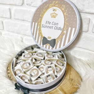 100 Adet Kahverengi Sünnet Temalı İsme Özel Erkek Bebek Hediyelik Çikolata