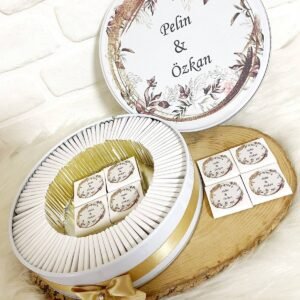 150 Adet Kahverengi Çiçekli İsme Özel Nişan-Nikah-Düğün-Söz Hatırası Gelin Bohçası Hediyelik Çikolata
