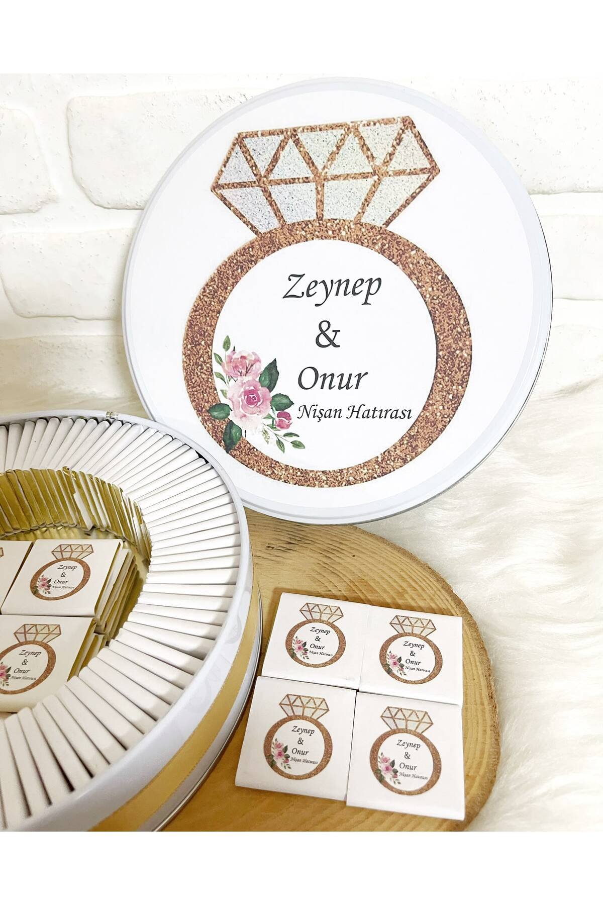 80 Adet Yüzük Temalı İsme Özel Nişan-Nikah-Düğün-Söz Hatırası Hediyelik Çikolata - Görsel 3