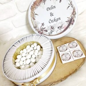 200 Adet+200 Gr Drajeli Kahverengi Çiçekli İsme Özel Nişan-Nikah-Düğün-Söz Hatırası Gelin Bohçası Hediyelik Çikolata