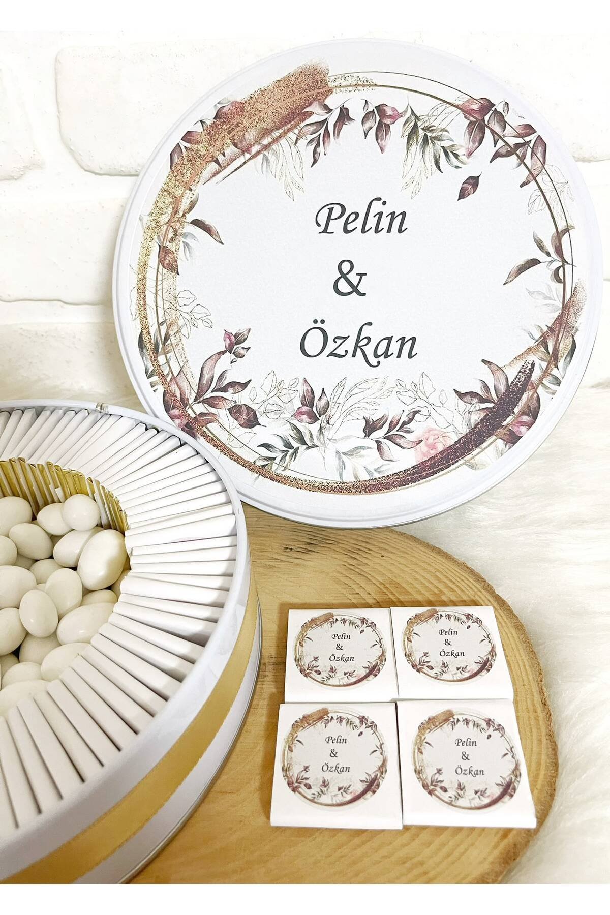 200 Adet+200 Gr Drajeli Kahverengi Çiçekli İsme Özel Nişan-Nikah-Düğün-Söz Hatırası Gelin Bohçası Hediyelik Çikolata - Görsel 3