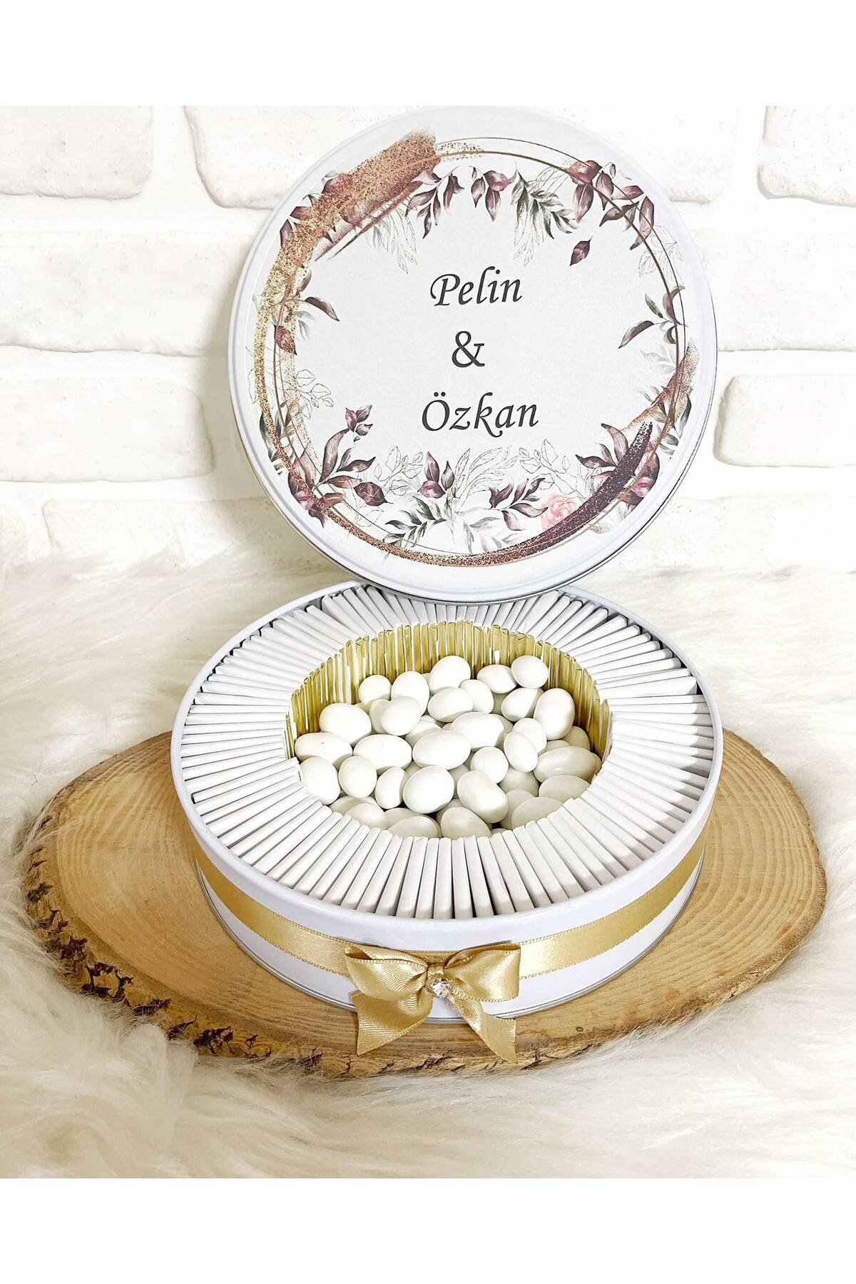 200 Adet+200 Gr Drajeli Kahverengi Çiçekli İsme Özel Nişan-Nikah-Düğün-Söz Hatırası Gelin Bohçası Hediyelik Çikolata - Görsel 4
