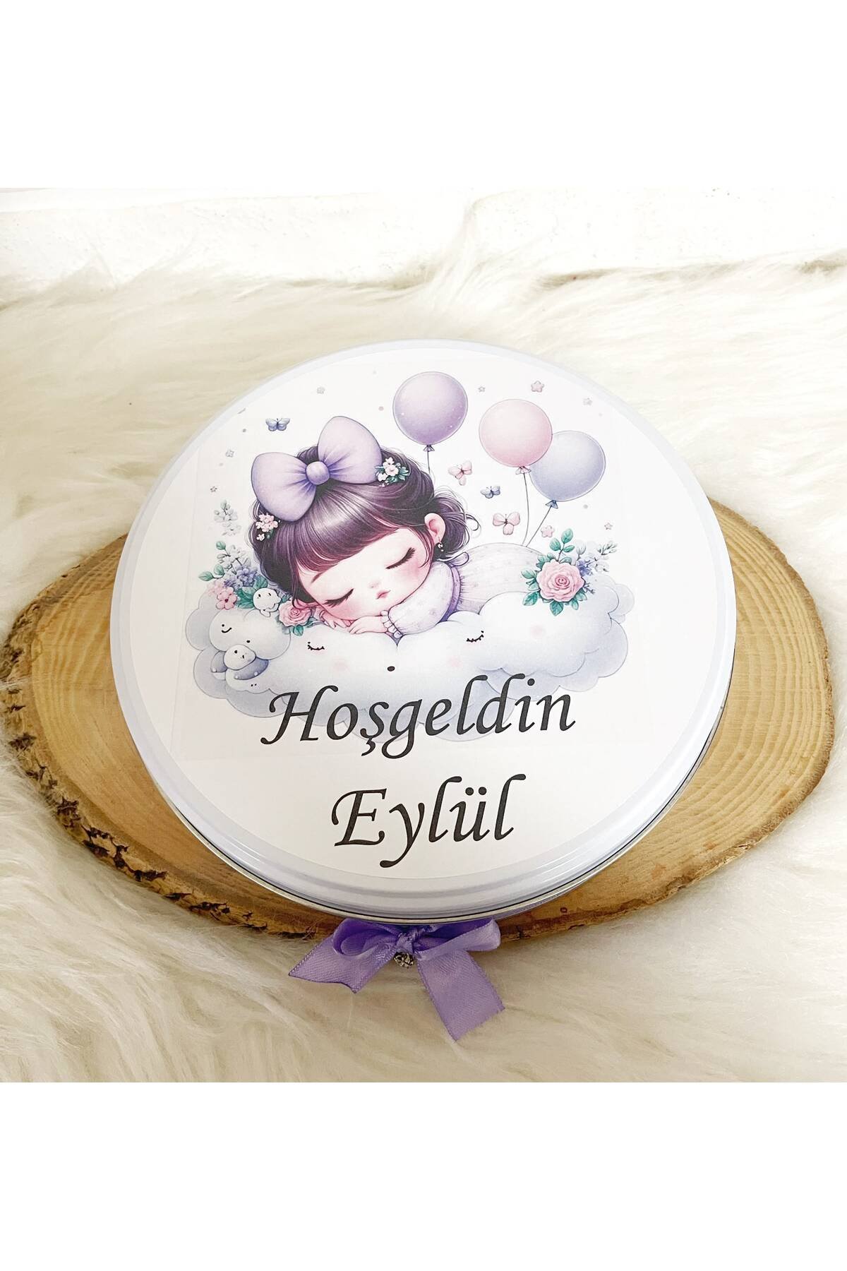 80 Adet Lila Bulutta Kız Bebek Temalı İsme Özel Hoşgeldin-Mevlüt Kız Bebek Hediyelik Çikolata - Görsel 5