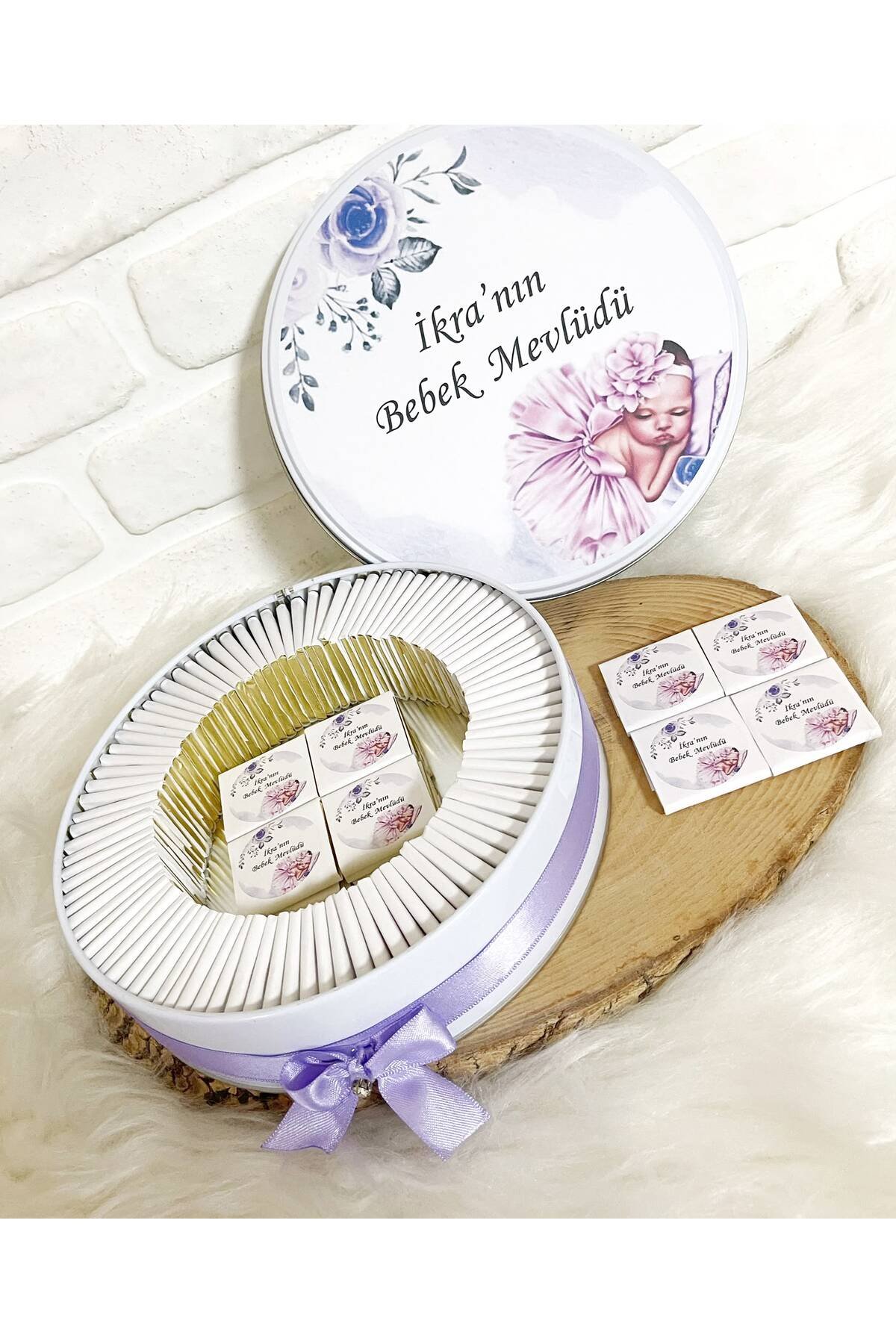50 Adet Lila Bebek Temalı İsme Özel Hoşgeldin*Mevlüt Kız Bebek Hediyelik Çikolata