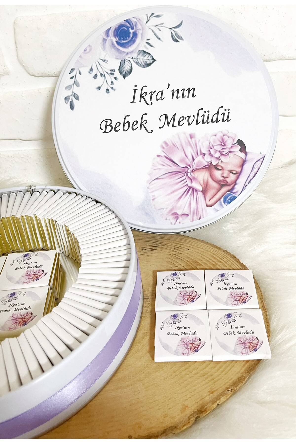 50 Adet Lila Bebek Temalı İsme Özel Hoşgeldin*Mevlüt Kız Bebek Hediyelik Çikolata - Görsel 3