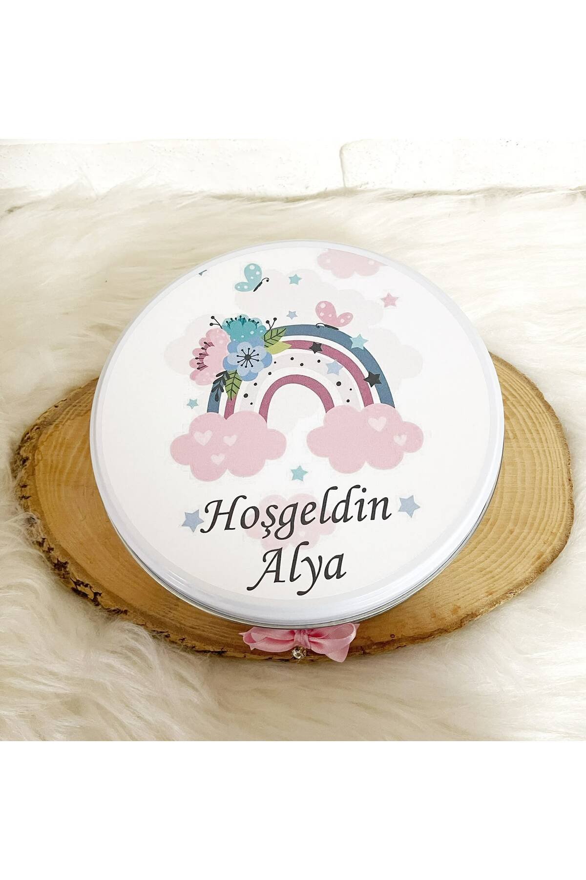100 Adet+200 Gr Drajeli Pembe Çiçekli Gökkuşağı Temalı İsme Özel Hoşgeldin Kız Bebek Hediyelik Çikolata - Görsel 5