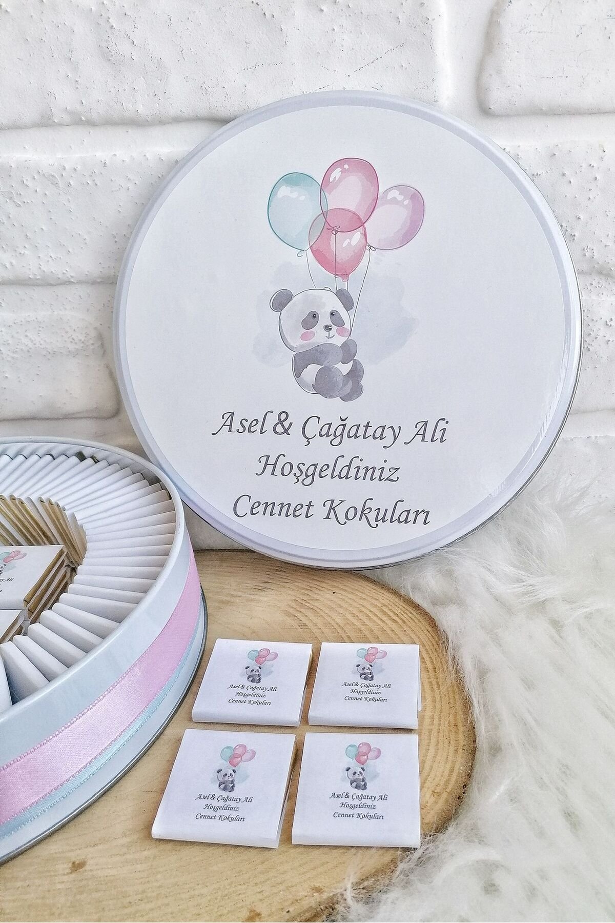 150 Adet Balon Tutan Panda Temalı İsme Hoşgeldin Kız-Erkek Bebek Hediyelik Çikolata - Görsel 5