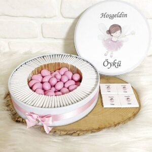 100 Adet+200 Gr Drajeli Değnekli Peri Kızı Temalı İsme Özel Hoşgeldin Kız Bebek Hediyelik Çikolata