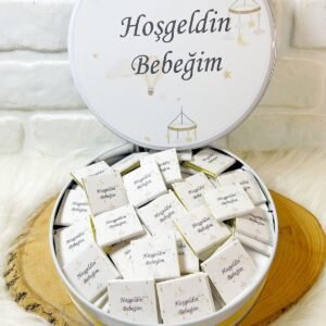 100 Adet Çıngıraklı Dönenceli İsme Özel Hoşgeldin Erkek Bebek Hediyelik Çikolata