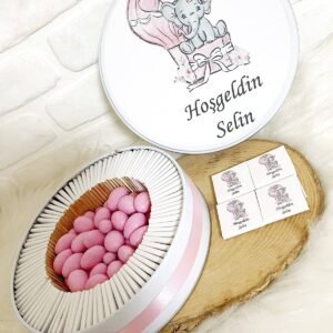 50 Adet+200 Gr Drajeli Pembe Filli Uçan Balon Temalı İsme Özel Hoşgeldin Kız Bebek Hediyelik Çikolata