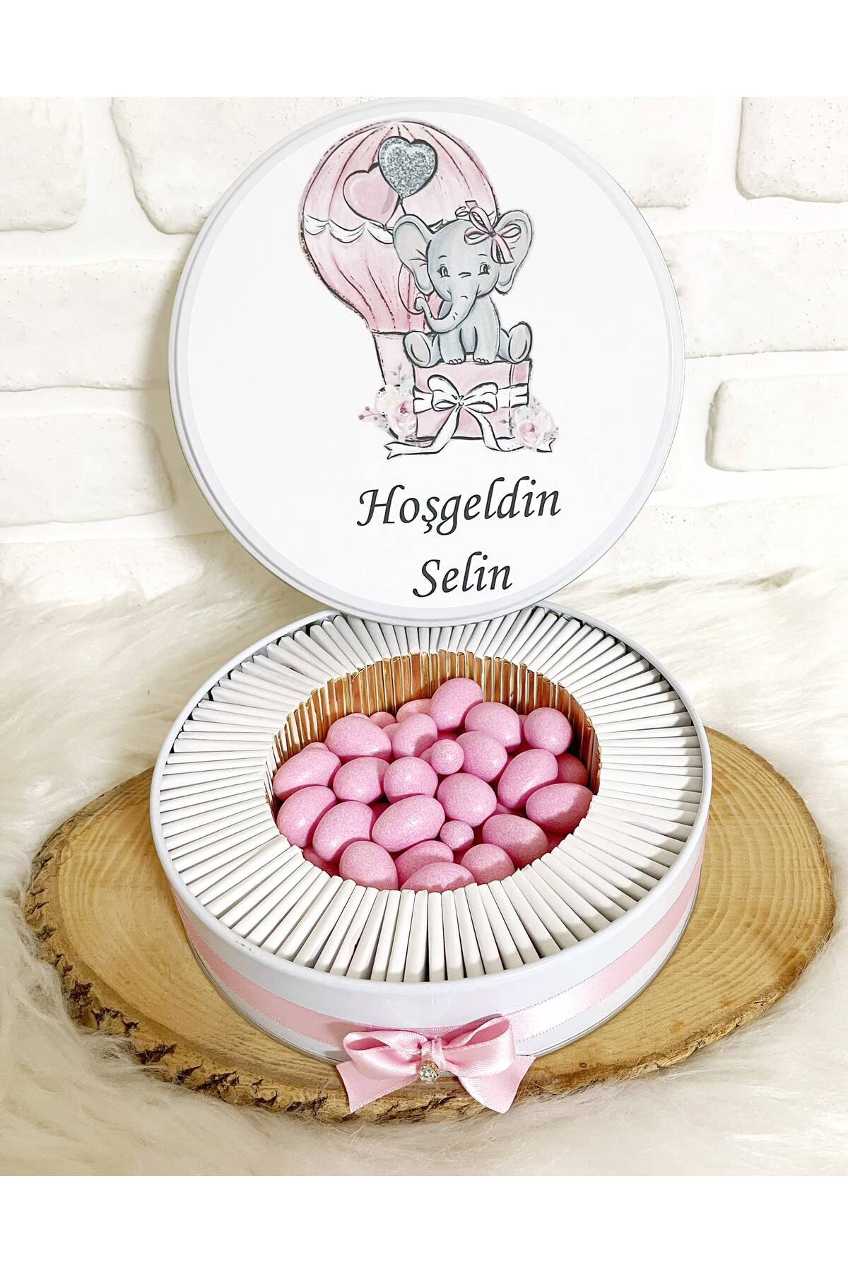100 Adet+200 Gr Drajeli Pembe Filli Uçan Balon Temalı İsme Özel Hoşgeldin Kız Bebek Hediyelik Çikolata - Görsel 4