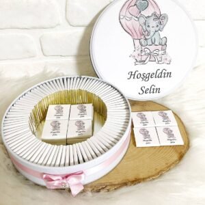 80 Adet Pembe Filli Uçan Balon Temalı İsme Özel Hoşgeldin Kız Bebek Hediyelik Çikolata