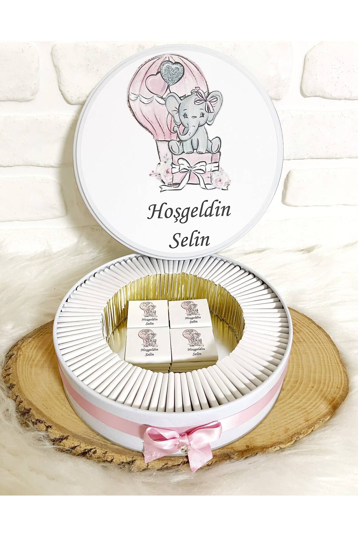 200 Adet Pembe Filli Uçan Balon Temalı İsme Özel Hoşgeldin Kız Bebek Hediyelik Çikolata - Görsel 4