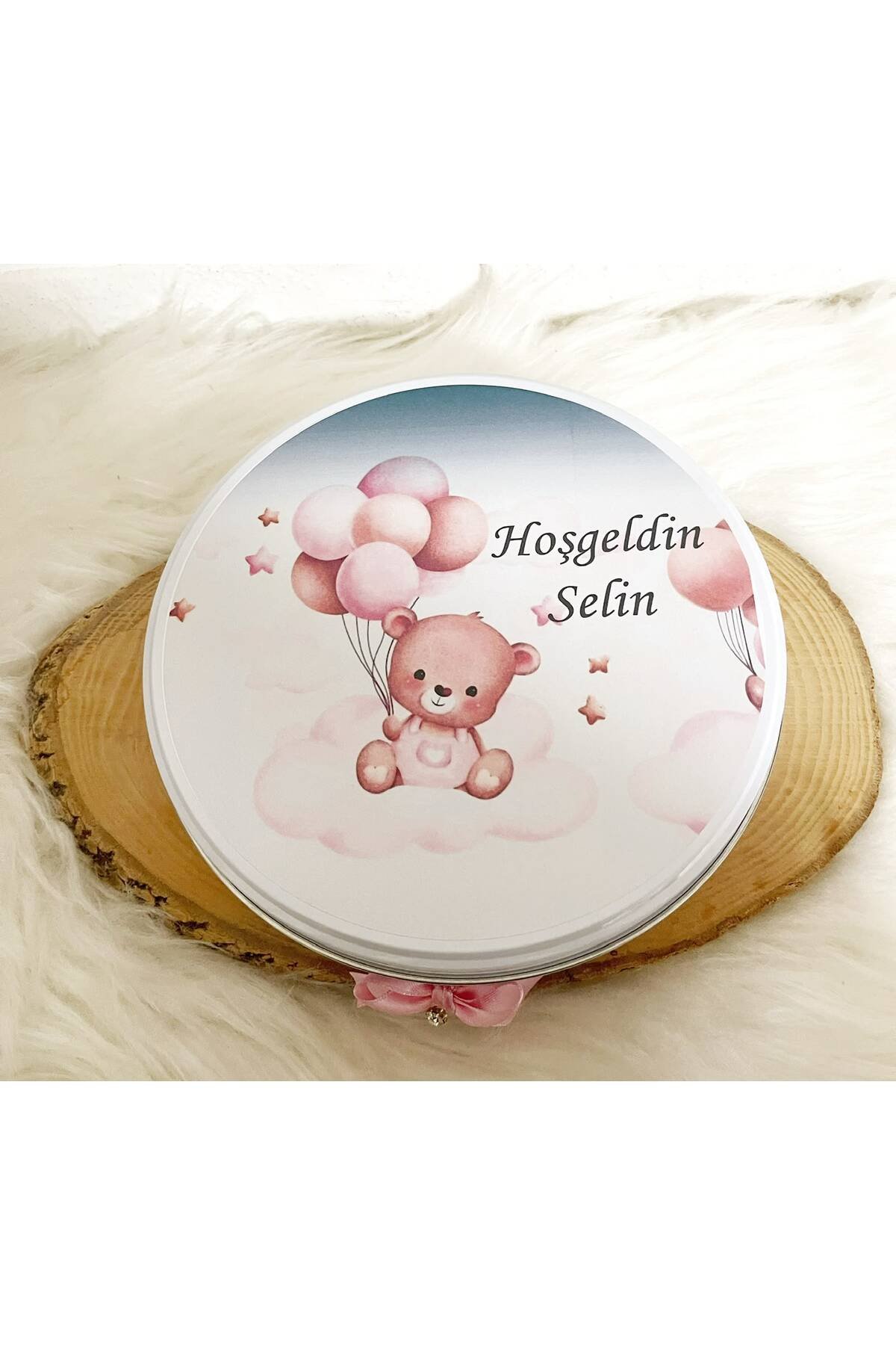 100 Adet+200 Gr Drajeli Pembe Baloncuklu Ayıcık İsme Özel Hoşgeldin Kız Bebek Hediyelik Çikolata - Görsel 5