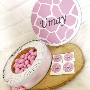 80 Adet+200 Gr Drajeli Pembe Dalmaçya Desenli İsme Özel Hoşgeldin Kız Bebek Hediyelik Çikolata