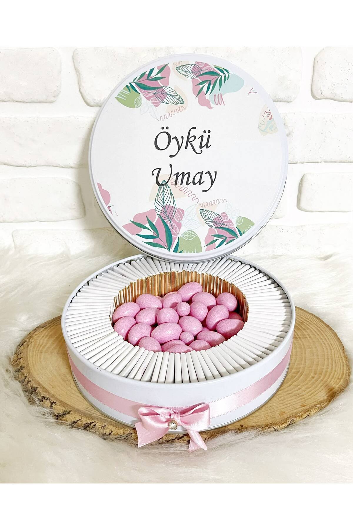 80 Adet+200 Gr Drajeli Pembe Yeşil Yapraklı İsme Özel Hoşgeldin Kız Bebek Hediyelik Çikolata - Görsel 4