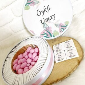 100 Adet+200 Gr Drajeli Pembe Yeşil Yapraklı İsme Özel Hoşgeldin Kız Bebek Hediyelik Çikolata
