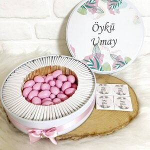100 Adet+200 Gr Drajeli Pembe Yeşil Yapraklı İsme Özel Hoşgeldin Kız Bebek Hediyelik Çikolata