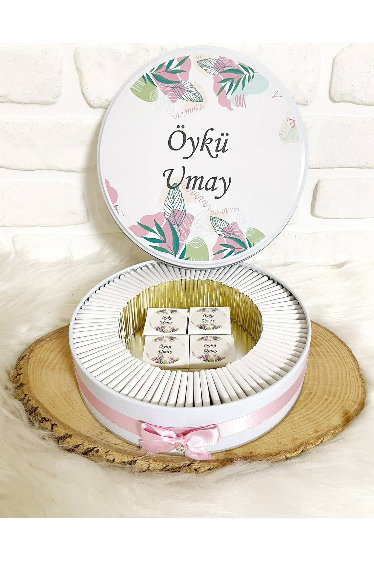 150 Adet Pembe Yeşil Yapraklı İsme Özel Hoşgeldin Kız Bebek Hediyelik Çikolata - Görsel 4