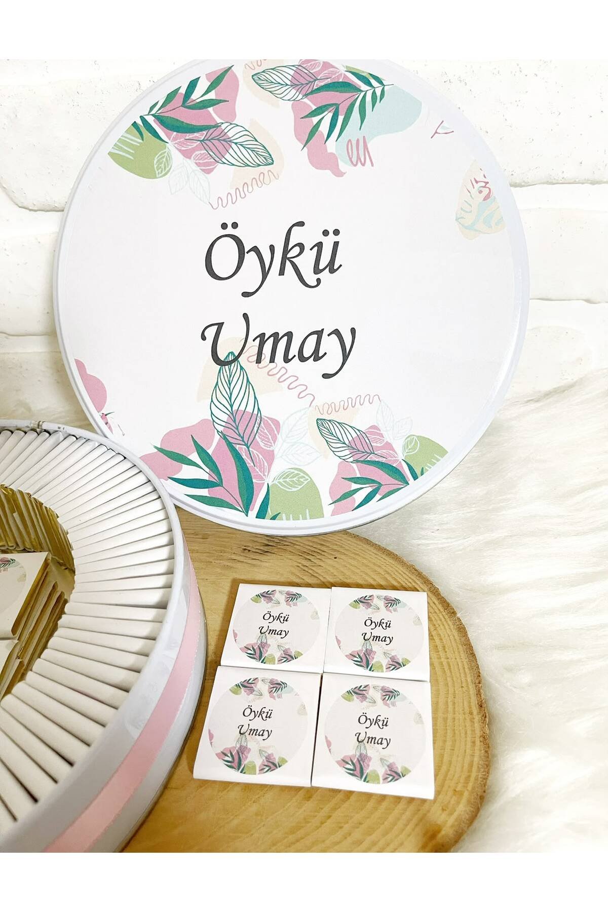 50 Adet Pembe Yeşil Yapraklı İsme Özel Hoşgeldin Kız Bebek Hediyelik Çikolata - Görsel 3