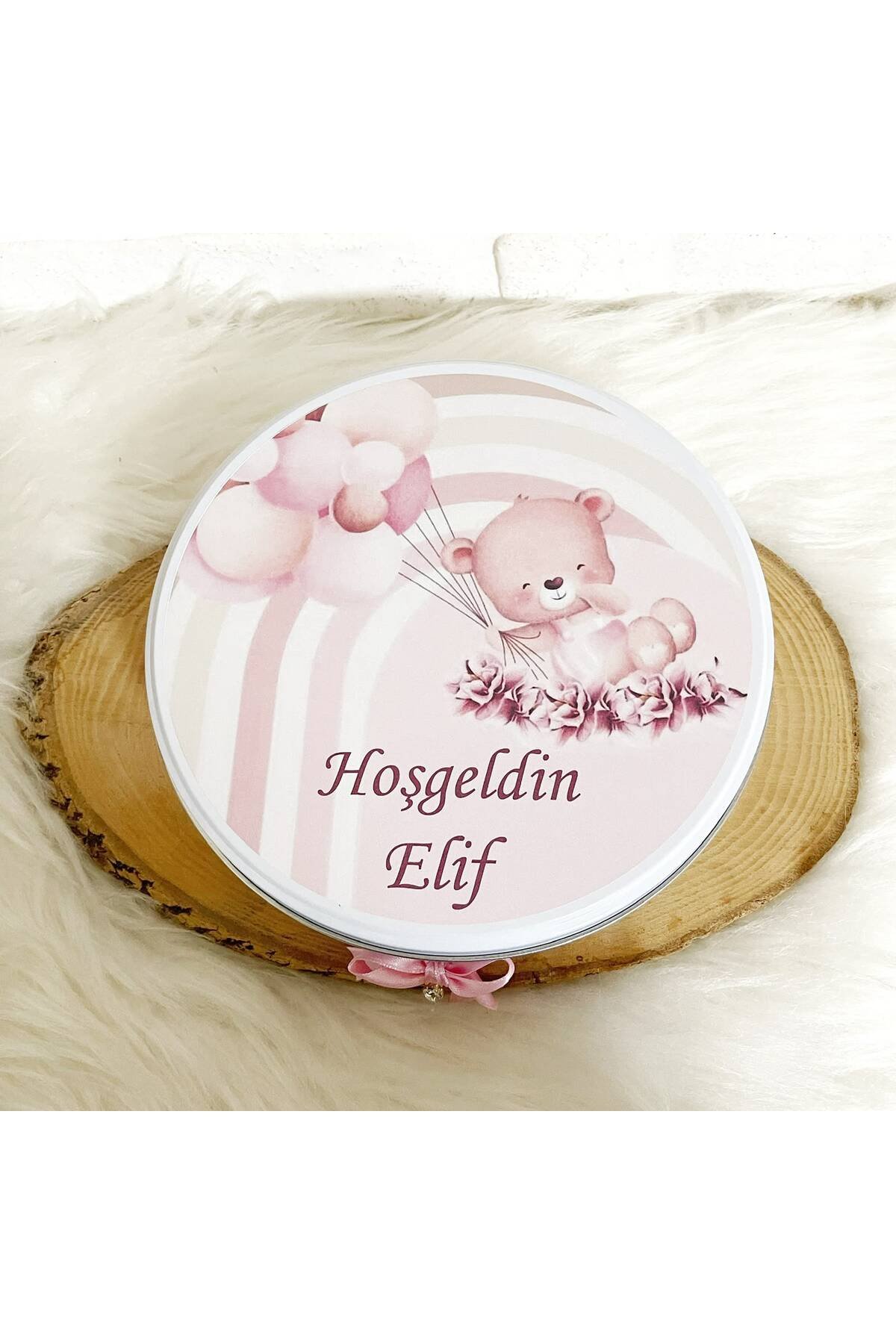 100 Adet+200 Gr Drajeli Gökkuşağında Balon Tutan Ayıcık Temalı İsme Özel Hoşgeldin Kız Bebek Hediyelik Çikolata - Görsel 5