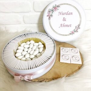 100 Adet+200 Gr Drajeli Pembe Gül Temalı İsme Özel Nişan-Nikah-Söz-Düğün-Bohça Hatırası Hediyelik Çikolata