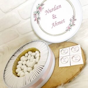 100 Adet+200 Gr Drajeli Pembe Gül Temalı İsme Özel Nişan-Nikah-Söz-Düğün-Bohça Hatırası Hediyelik Çikolata
