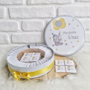 100 Adet Sarı Balonlu İsme Özel Hoşgeldin Erkek Bebek Hediyelik Çikolata
