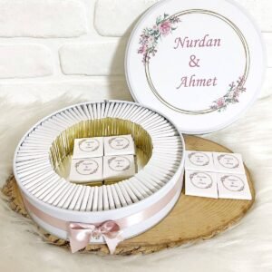 150 Adet Pembe Gül Temalı İsme Özel Nişan-Nikah-Söz-Düğün-Bohça Hatırası Hediyelik Çikolata