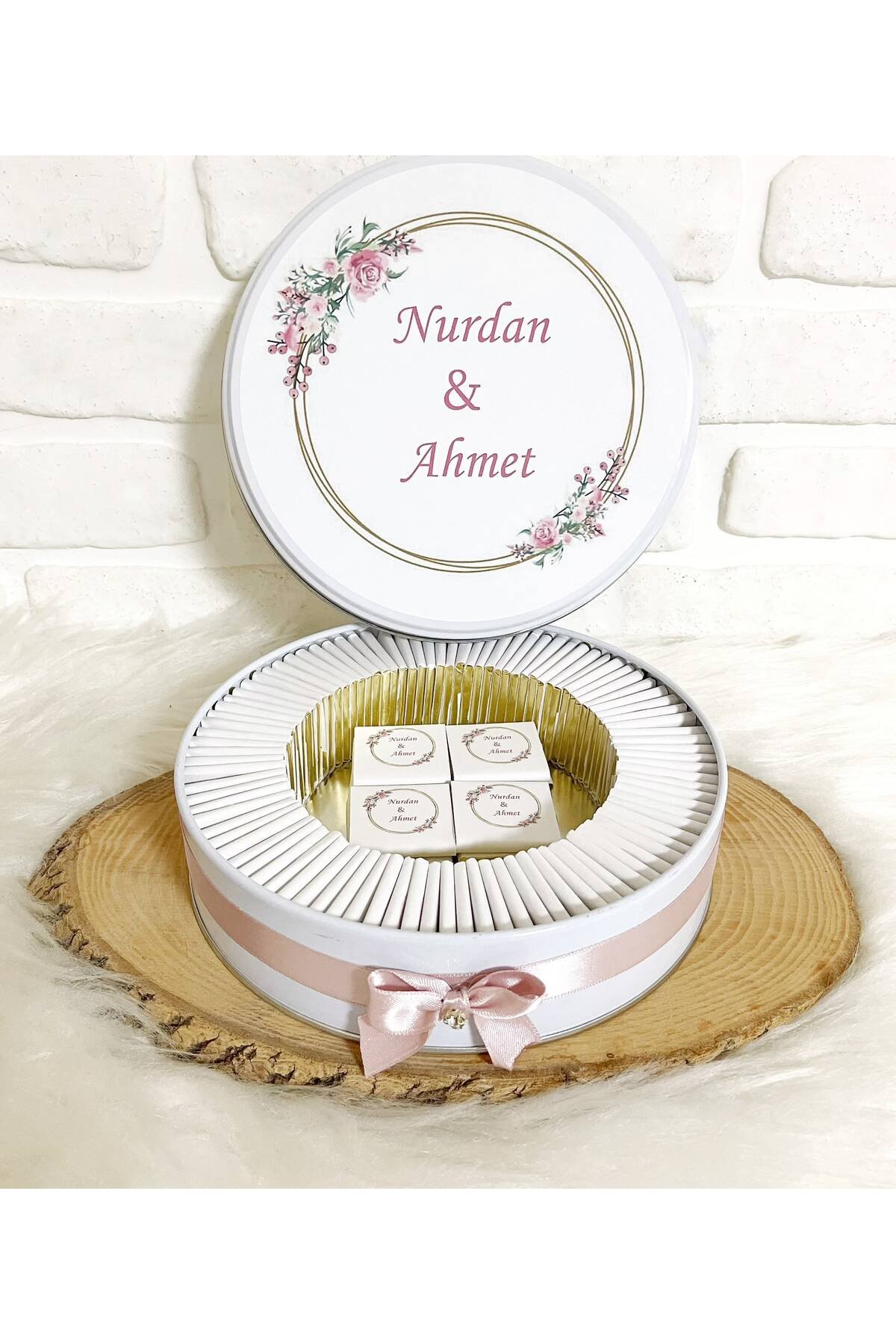 150 Adet Pembe Gül Temalı İsme Özel Nişan-Nikah-Söz-Düğün-Bohça Hatırası Hediyelik Çikolata - Görsel 4