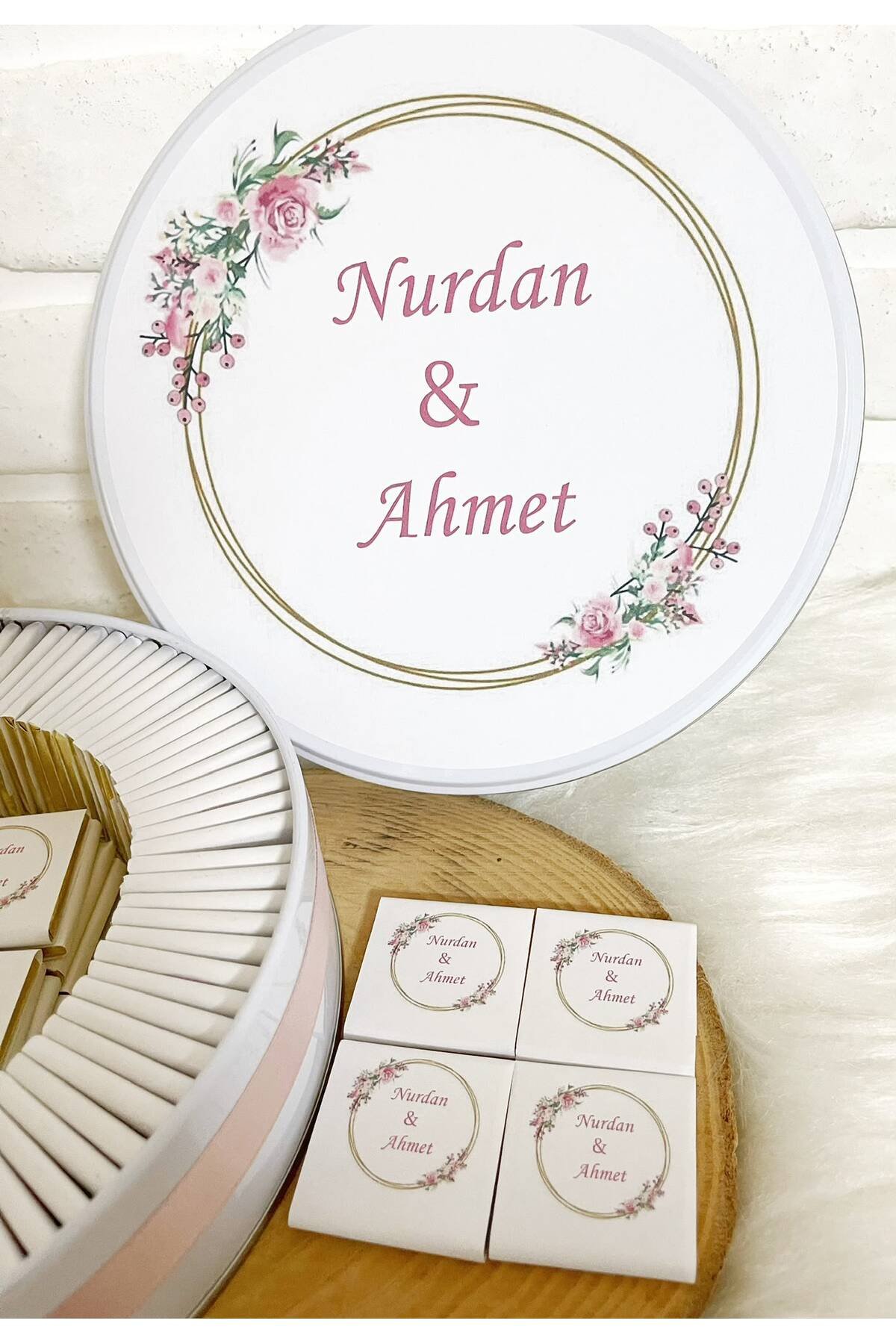 50 Adet Pembe Gül Temalı İsme Özel Nişan-Nikah-Söz-Düğün-Bohça Hatırası Hediyelik Çikolata - Görsel 3