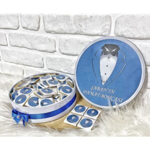 100 Adet Lacivert Smokin Damat Temalı İsme Özel Damat Bohçası Hediyelik Çikolata