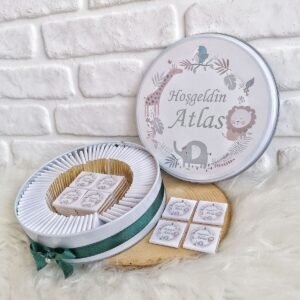 100 Adet Soft Renklerde Safari Temalı İsme Hoşgeldin Erkek Bebek Hediyelik Çikolata