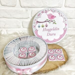 100 Adet Pembe Kuş Model İsme Özel Kız Bebek Hoşgeldin Hediyelik Çikolata