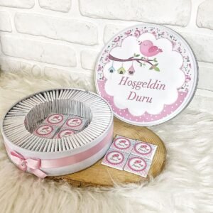 100 Adet Pembe Kuş Model İsme Özel Kız Bebek Hoşgeldin Hediyelik Çikolata